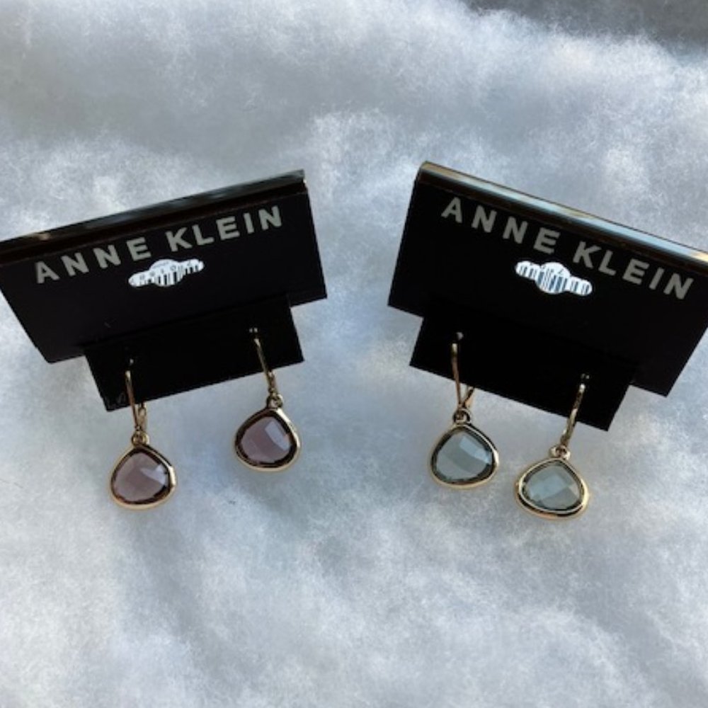 ANNE KLEIN - NEW!  Two Pairs of Gold Tone Earrings - Amethyst & Aquamarine